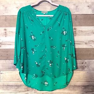 Pleione Green Floral Blouse - 3/4 Sleeves - Size L